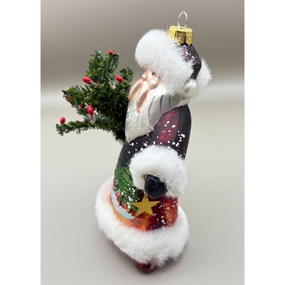 Vintage Glass Santa Claus Christmas Tree Ornament Hand Painted Forest Scene - Picture 5 of 8